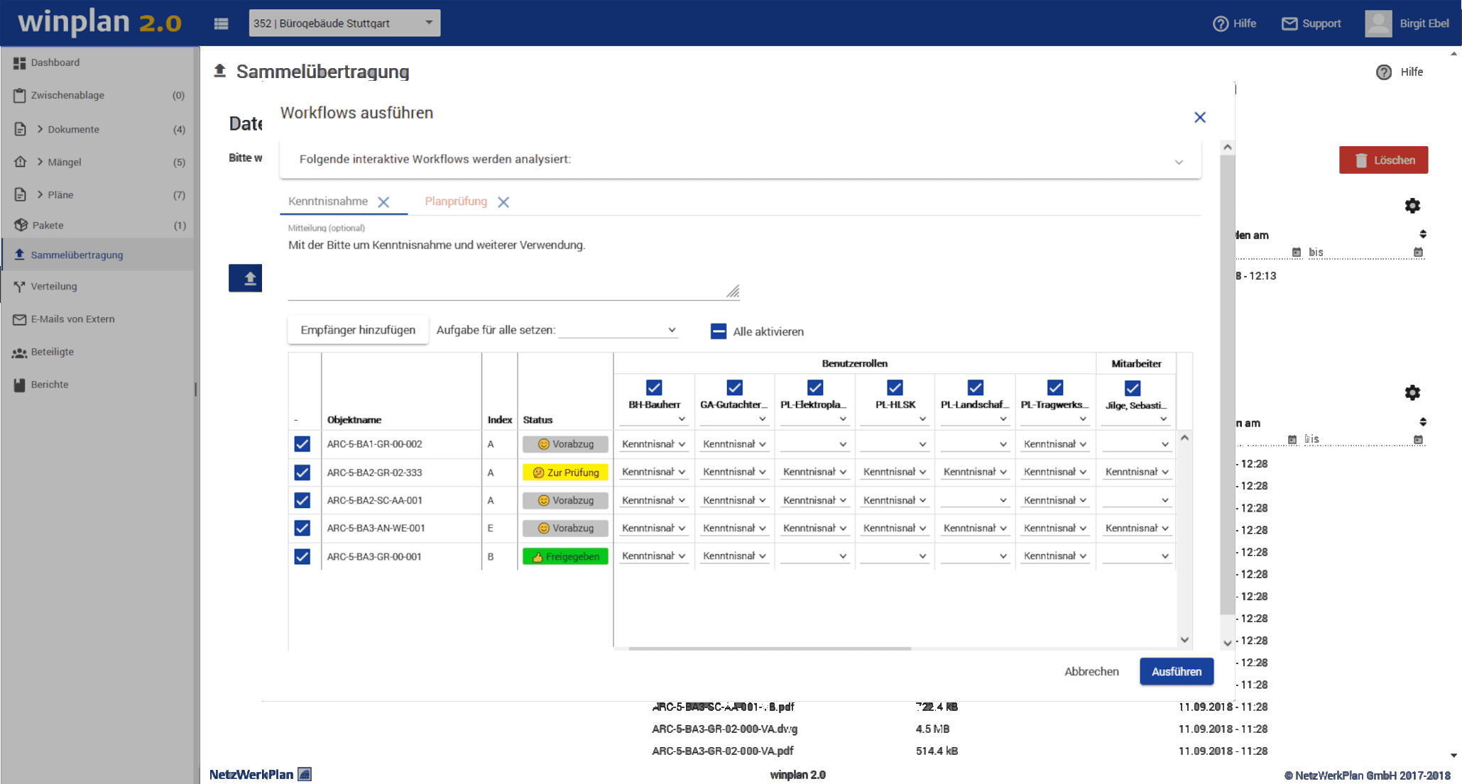 Screenshot Plan- und Dokumentenverteilung